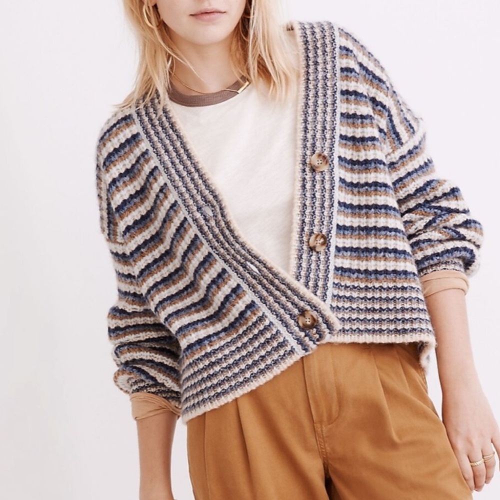 Madewell Waller Stripe Cardigan in Blue and Cream